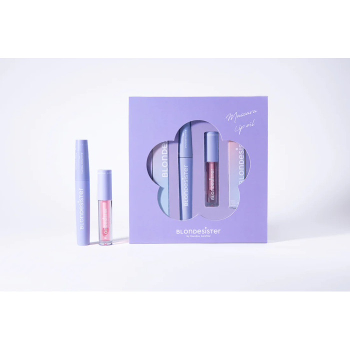 BLONDESISTER „Mini Box Essential“ dežutė (juodos spalvos tušas 12 ml ir bespalvis lūpų aliejus 2,5 ml)